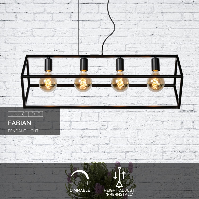 Lucide FABIAN - Závesné svietidlo - 4xE27 - Čierne